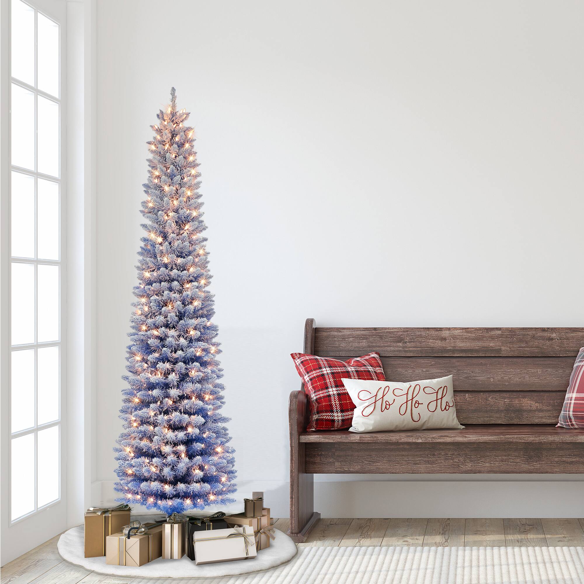 6.5ft. Pre-Lit Flocked Blue Artificial Christmas Tree, Clear Lights